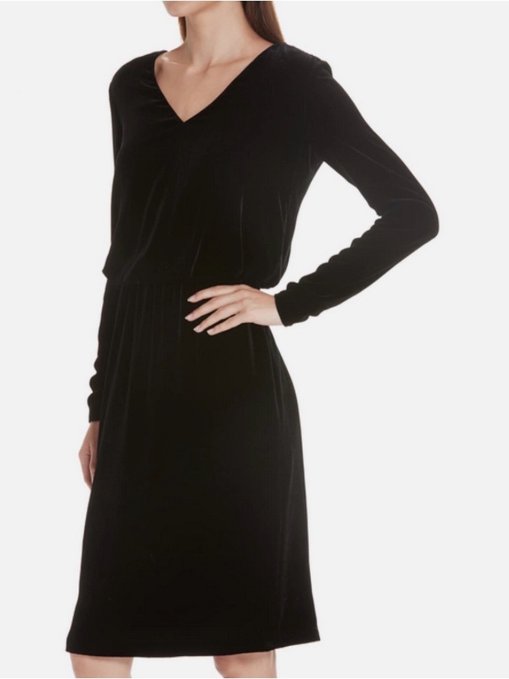 Lafayette 148 New York Black V-Neck Long Josefina Velvet Dress